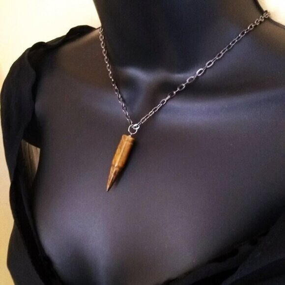 Real TigersEye Bullet + 24" Chain - Rugged Men's Necklace - Courage + Protection - Picture 3 of 10